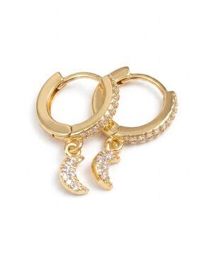 3/$20 NIP | Gold Crystal Crescent Moon Huggie Hoop Earrings Celestial Modern